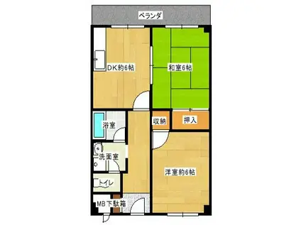 第二コーポ小林(2DK/4階)の間取り写真