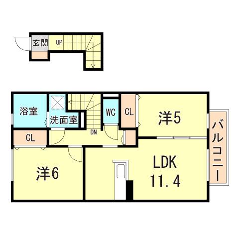シャトー・ムートン(2LDK/2階)の間取り写真