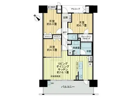 ウィズマークス加古川駅前(3LDK/2階)の間取り写真