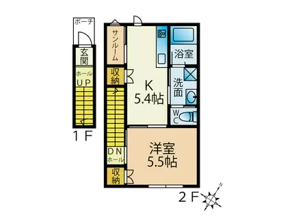 メゾン・ド・パステル台町 F(1DK/2階)の間取り写真