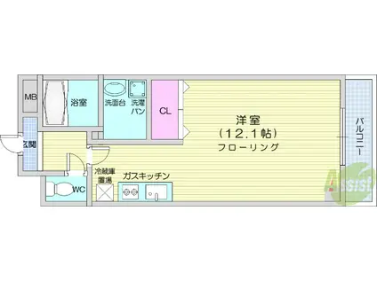 ウィング遊(ワンルーム/1階)の間取り写真