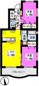 グランディア(2LDK/2階)の間取り写真