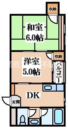 ハイツディーセント(2DK/3階)の間取り写真