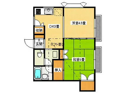 ベルシオン白石 手割引 光配線 常時ゴミ出可 屋根裏収納有(2DK/2階)の間取り写真