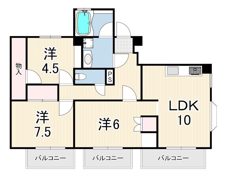 さつきビル(3LDK/4階)の間取り写真