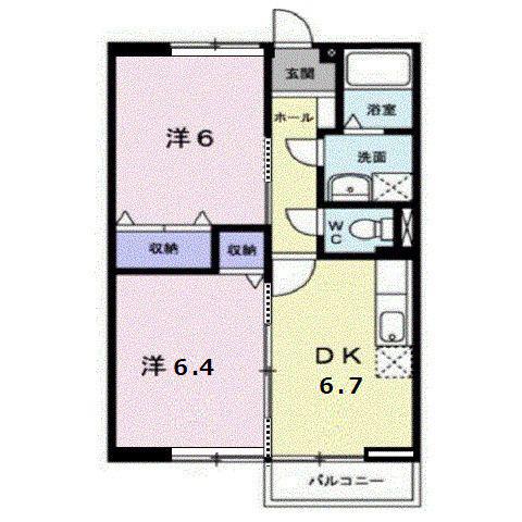 ヴィラージュ坪生(2DK/2階)の間取り写真