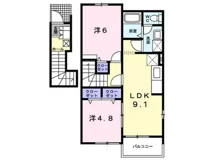 サンパティークAB(2LDK/2階)の間取り写真