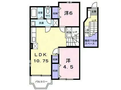 ハピネス駅家(2LDK/2階)の間取り写真