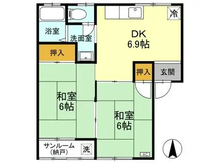 ライムハイツ(2DK/1階)の間取り写真