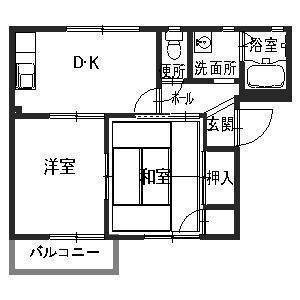 メリーハイツB棟(2DK/2階)の間取り写真