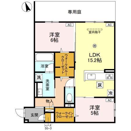 ファブール東羽衣(2LDK/1階)の間取り写真