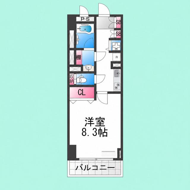 セントラル堺東(1K/7階)の間取り写真