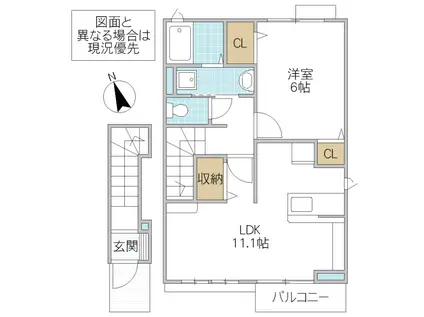 ボンヌシャンス B(1LDK/2階)の間取り写真
