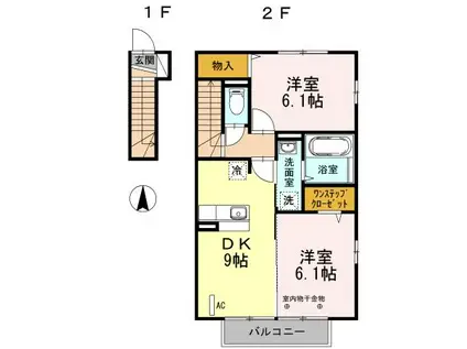 ボヌール B(2DK/2階)の間取り写真