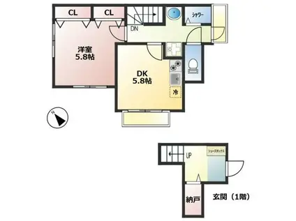 銀本アパート(1DK/2階)の間取り写真