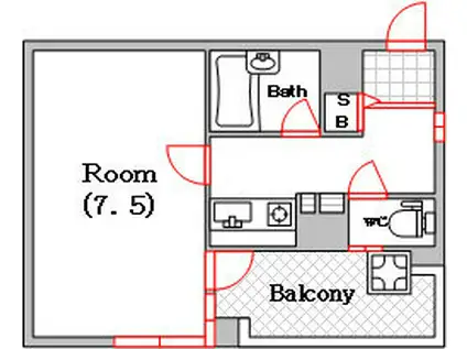 カルマーレ難波ウエスト(1K/4階)の間取り写真
