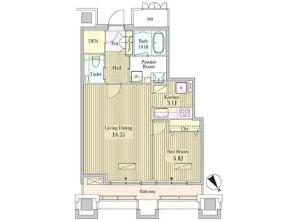 MOMENTO SHIODOME モメント汐留(1SLDK/16階)の間取り写真