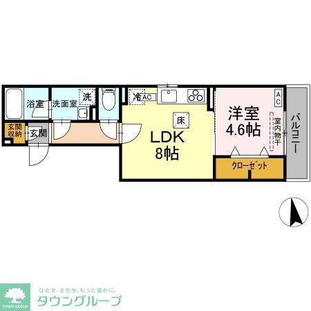D-ROOM GRASS 中町(1LDK/2階)の間取り写真
