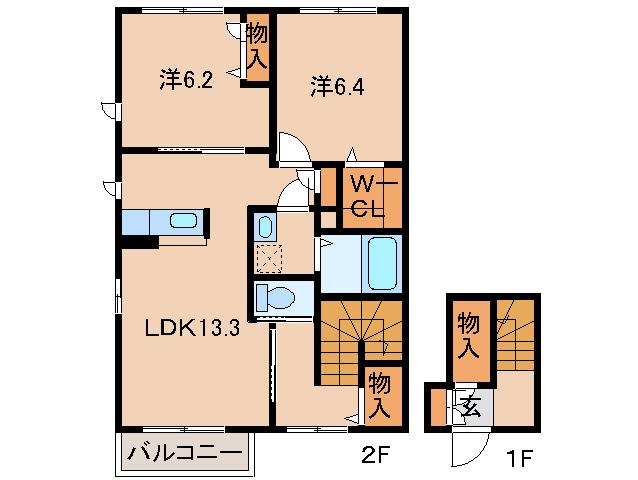 藤栄ハイツIII(2LDK/2階)の間取り写真