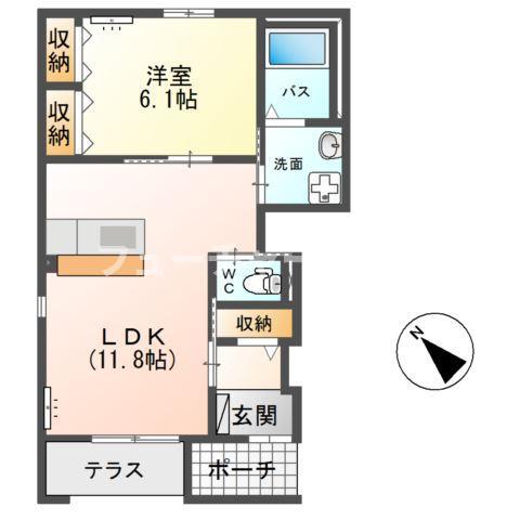 パピヨン潤(1LDK/1階)の間取り写真