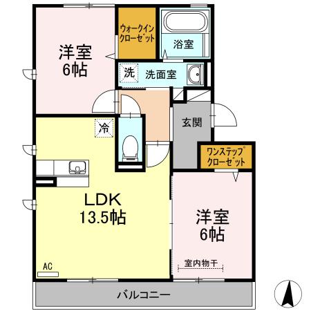 カルチェASUKA(2LDK/3階)の間取り写真