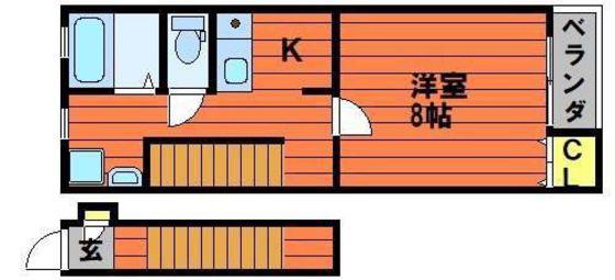 パシフィコ ノヴァ B棟(1K/2階)の間取り写真