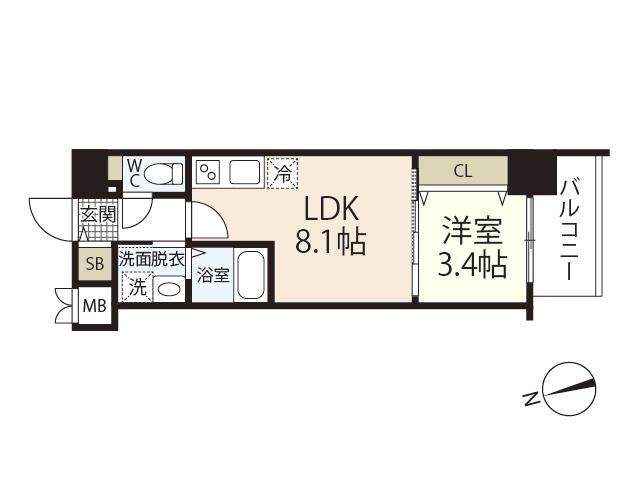 S-RESIDENCE天満町 BARK(1LDK/6階)の間取り写真