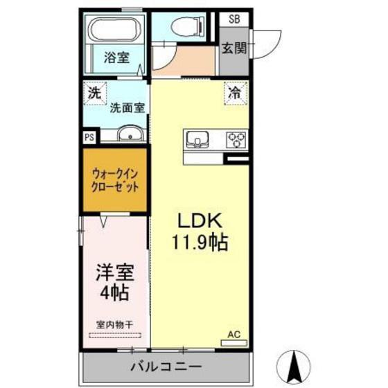 ヴェルドミールB棟(1LDK/2階)の間取り写真