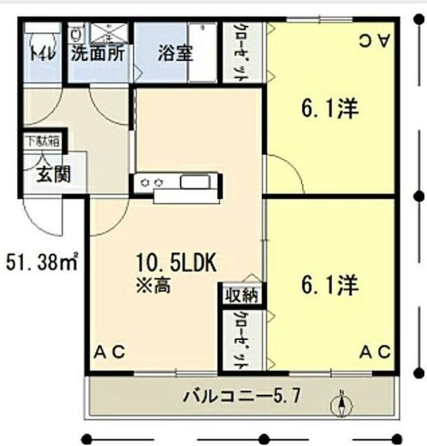マリベールM(2LDK/1階)の間取り写真