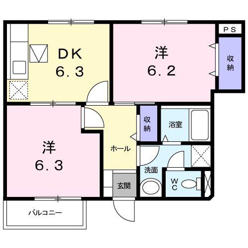 コンフォールK(2DK/1階)の間取り写真