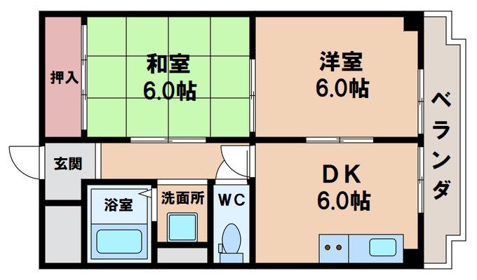 中道ハイツ(2DK/4階)の間取り写真