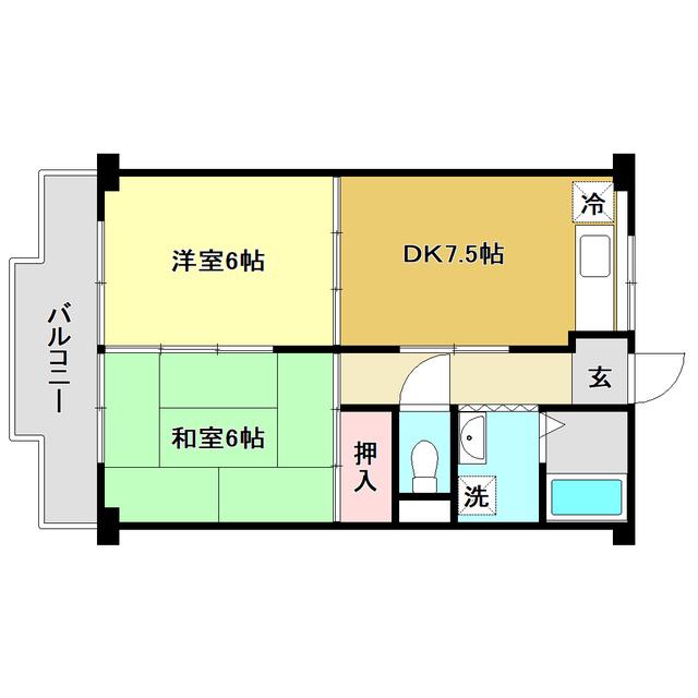 ハイツハピィバリー北棟(2DK/2階)の間取り写真