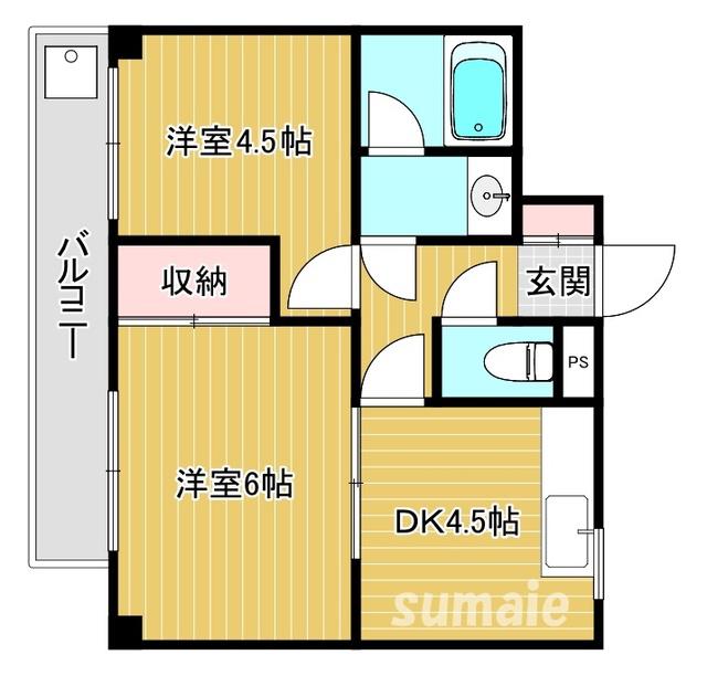 WING21A棟(2K/2階)の間取り写真
