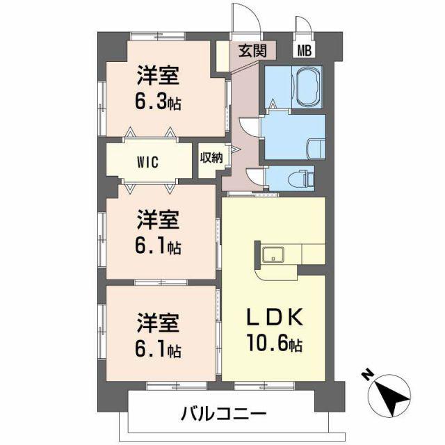 ブルースカイマンションVII(3LDK/7階)の間取り写真