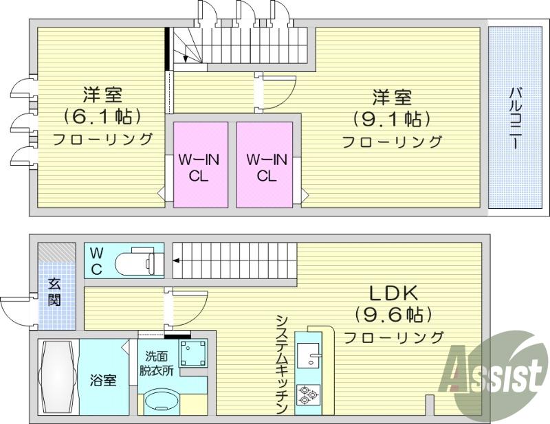 RAY ノース イースト LIBRARY A(2LDK/1階)の間取り写真