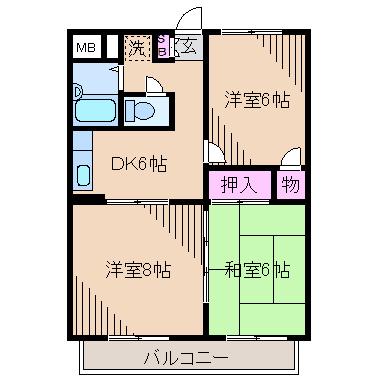 アメニティFM A棟(3K/2階)の間取り写真