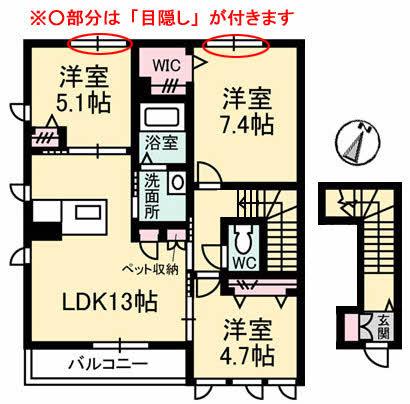 カーサソレアードB(3LDK/2階)の間取り写真