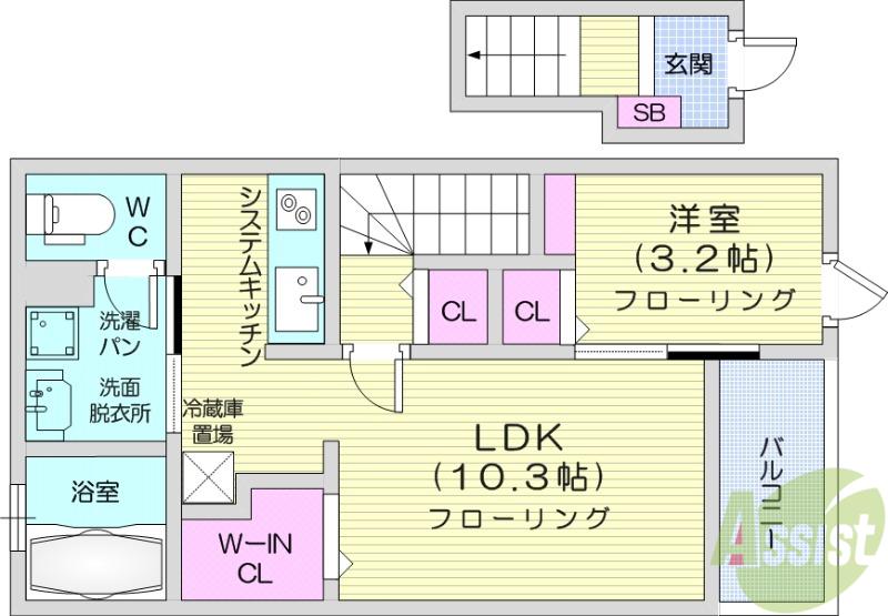 ピース・ヴィラ袋原南F(1LDK/2階)の間取り写真