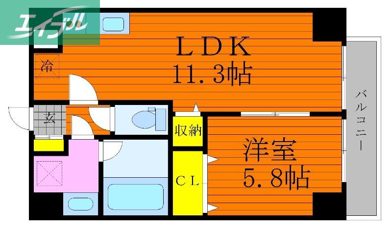 ピュアガーデン新保(1LDK/8階)の間取り写真