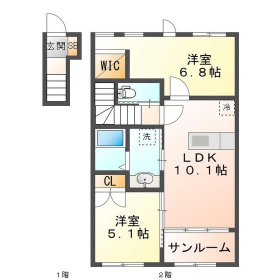 洸 II(2LDK/2階)の間取り写真