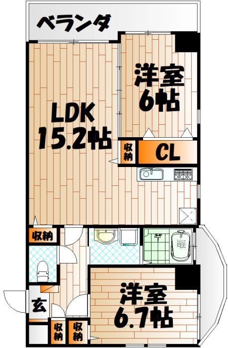 サンシャインIV(2LDK/6階)の間取り写真
