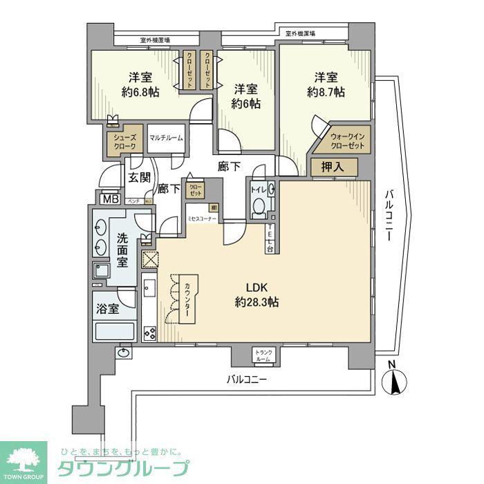 日神パレステージ本厚木グランビュー(3LDK/4階)の間取り写真