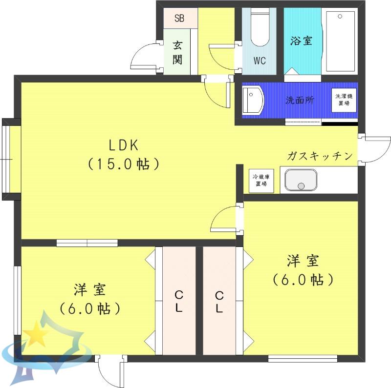 リバーサイド19(2LDK/2階)の間取り写真