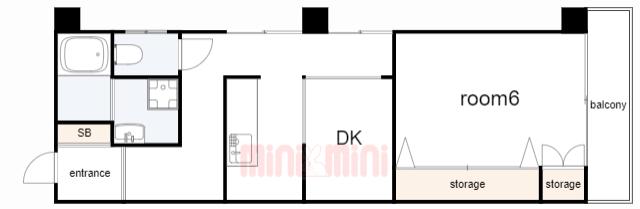 ルナ馬場町(1DK/2階)の間取り写真