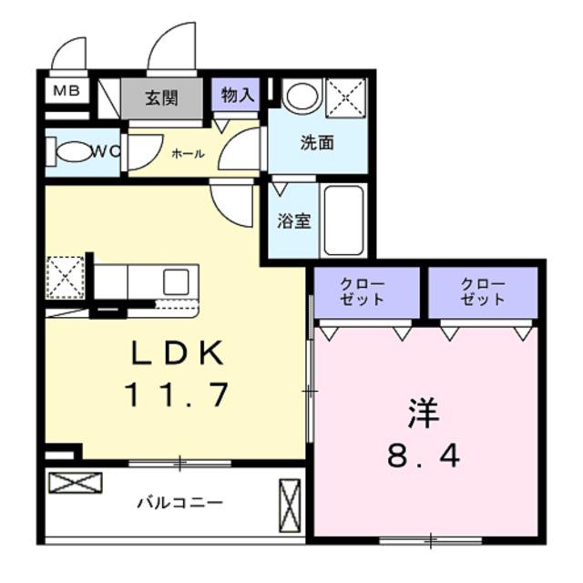 エアリーガーデン(1LDK/2階)の間取り写真