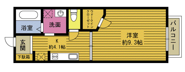 GRAN GATO市浜(1K/1階)の間取り写真