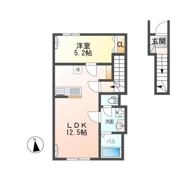 つくば市大曽根アパート2(1LDK/2階)の間取り写真