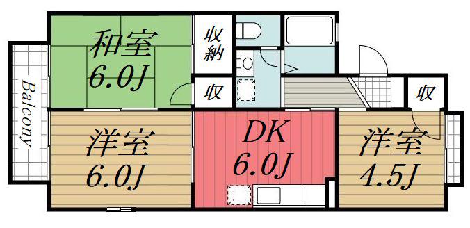 グリーンヒルズ D/西五所(3DK/2階)の間取り写真