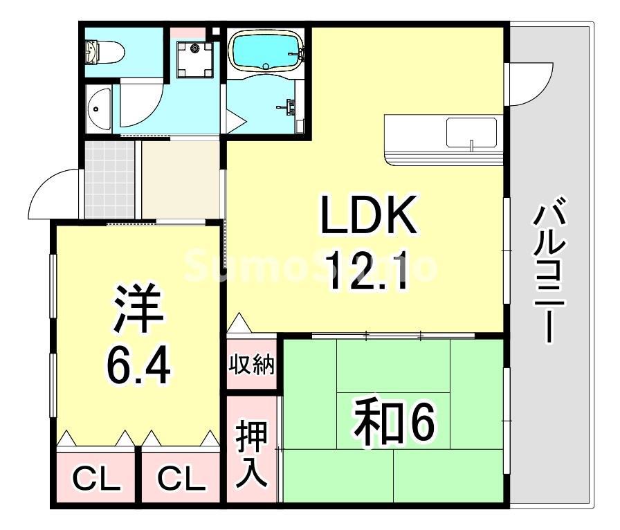 UR浜甲子園さくら街 6号棟(2LDK/3階)の間取り写真