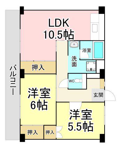 ビレッジハウス則松 4号棟(2LDK/1階)の間取り写真
